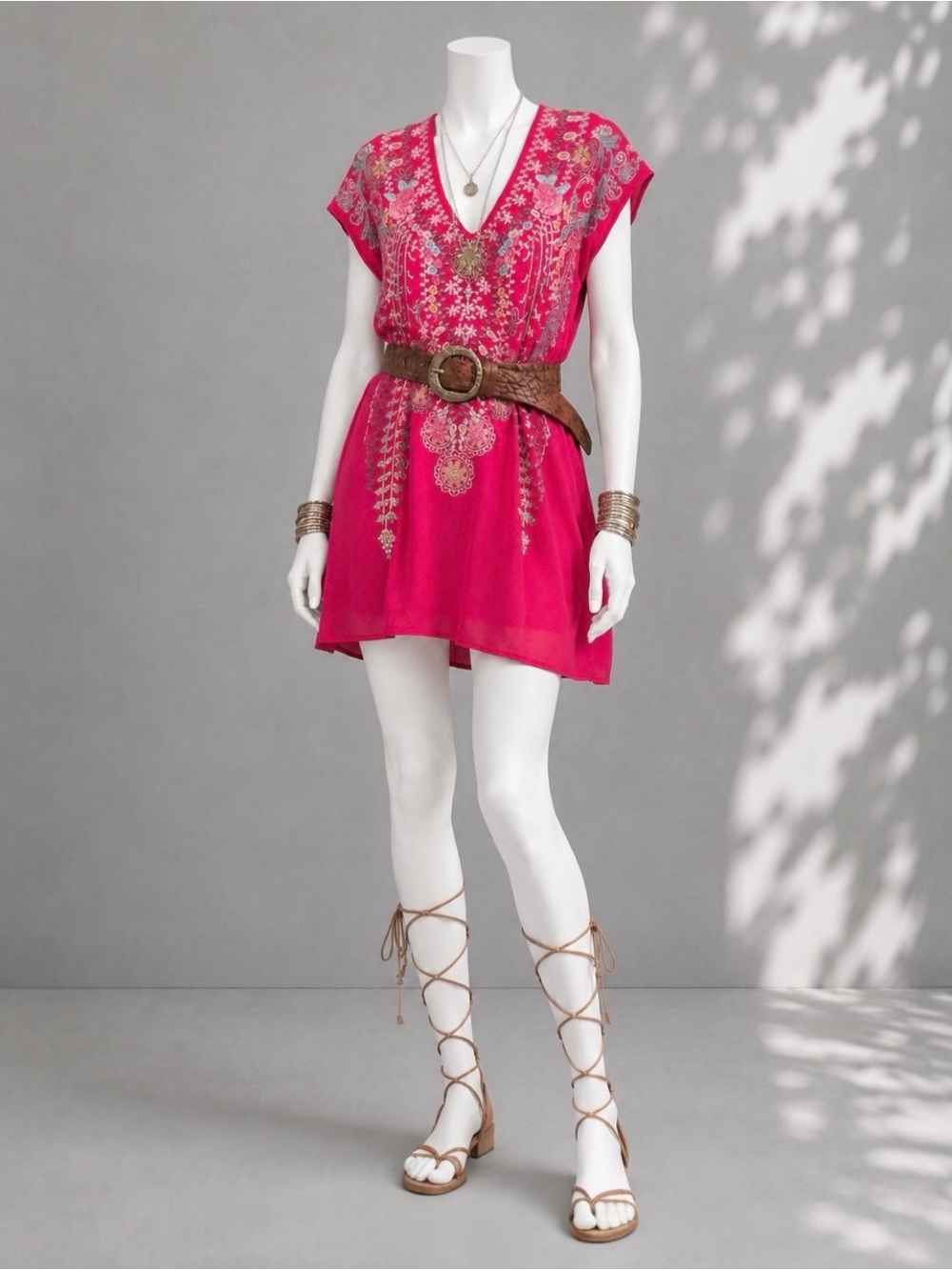 Johnny Was Floral Embroidered Boho Tunic Karineh Pomegranate Pink Fairy Top - Picture 10 of 13